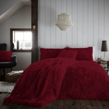 (Red, Single) Luxury Super Soft HUG & SNUG Long Pile Fleece Fluffy Fur Duvet