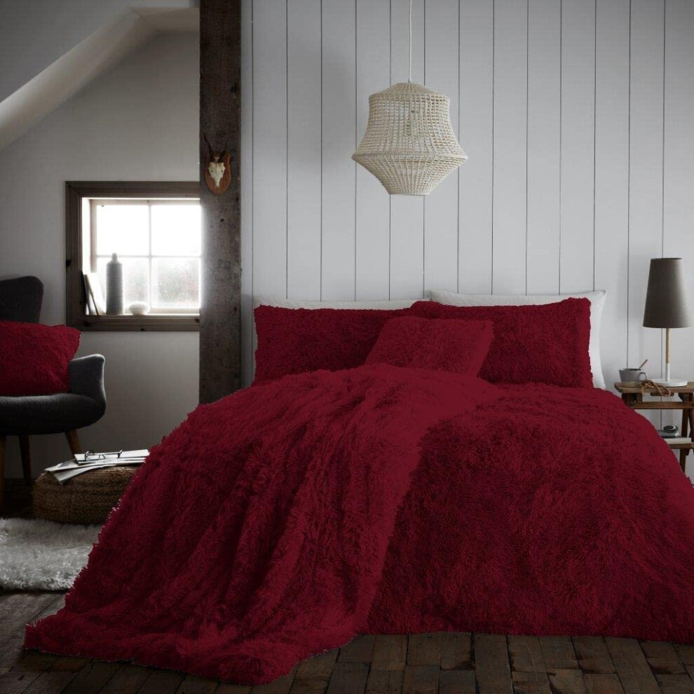 (Red Single) Luxury Super Soft HUG & SNUG Long Pile Fleece Fluffy Fur Duvet