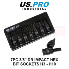 US PRO INDUSTRIAL 7PC 3/8" DR Impact Hex Bit Socket Set H3 - H10 3957