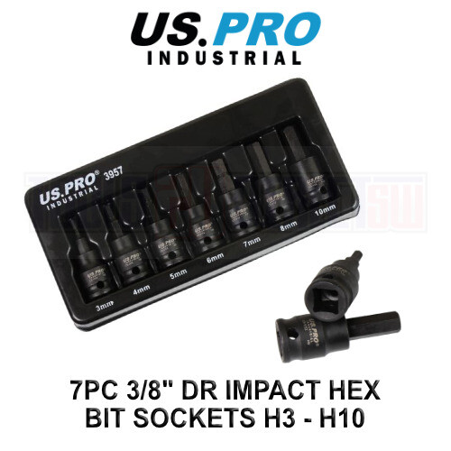US PRO INDUSTRIAL 7PC 3/8" DR Impact Hex Bit Socket Set H3 - H10 3957
