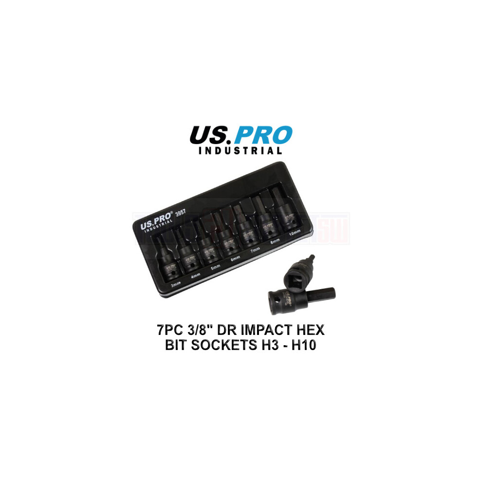 Us Pro Industrial 7Pc 3/8" Dr Impact Hex Bit Socket Set H3 - H10 3957