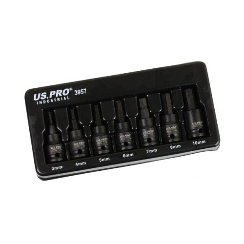 US PRO INDUSTRIAL 7PC 3/8" DR Impact Hex Bit Socket Set H3 - H10 3957 1