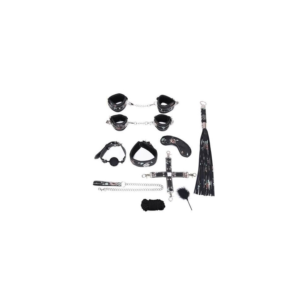 BuzzPinky Leather bondage set with flower pattern 8 piece kit