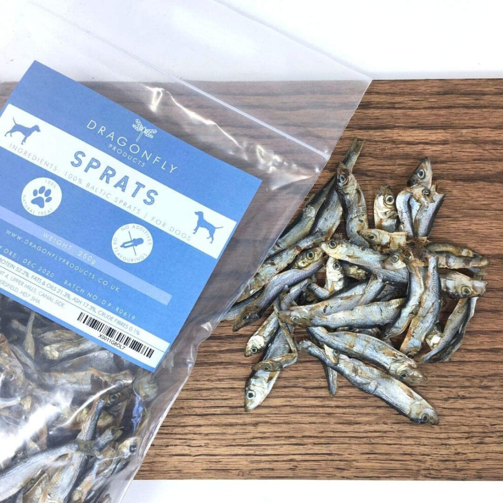 Dragonfly Products Dried Sprats for Dogs and Cats Natural Grain Free Fish Treat EU Sourced (500g)