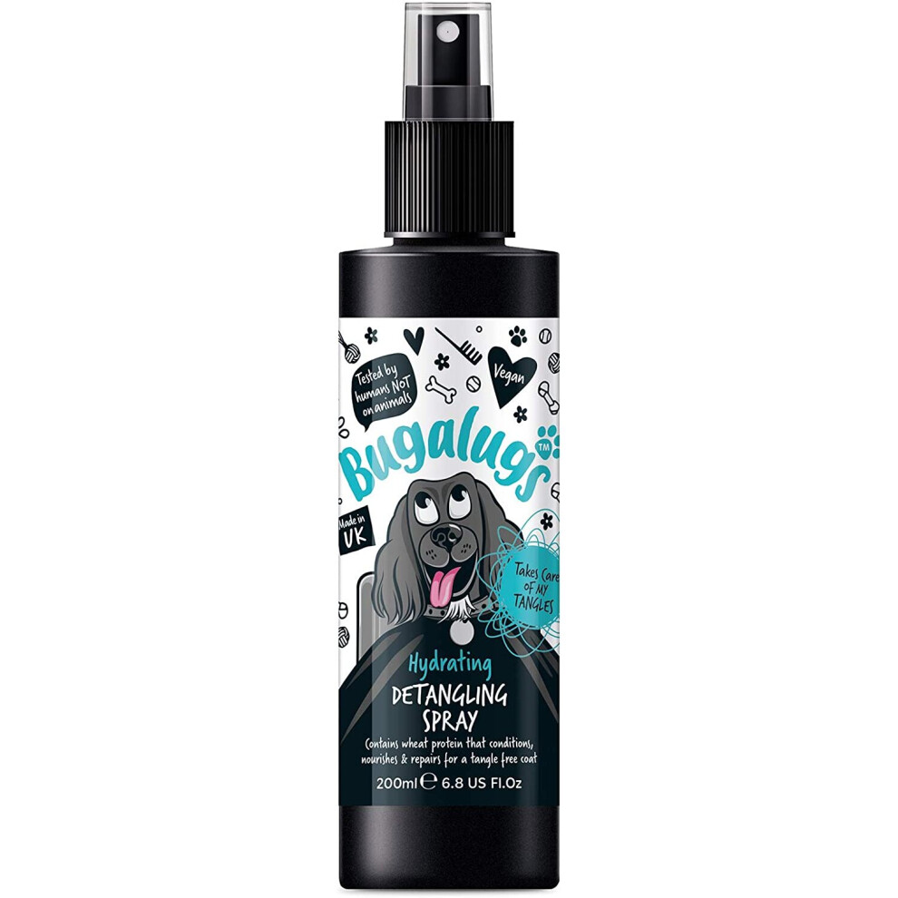 BUGALUGS Dog Detangler Spray - leave In conditioner spray for de matting. No tangles. Professional dog grooming formula contains Wheat protein. Pet