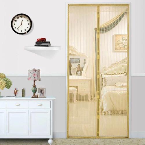 (Light Gold) Magnetic Insect Door Net Fly Insect Mesh Curtain
