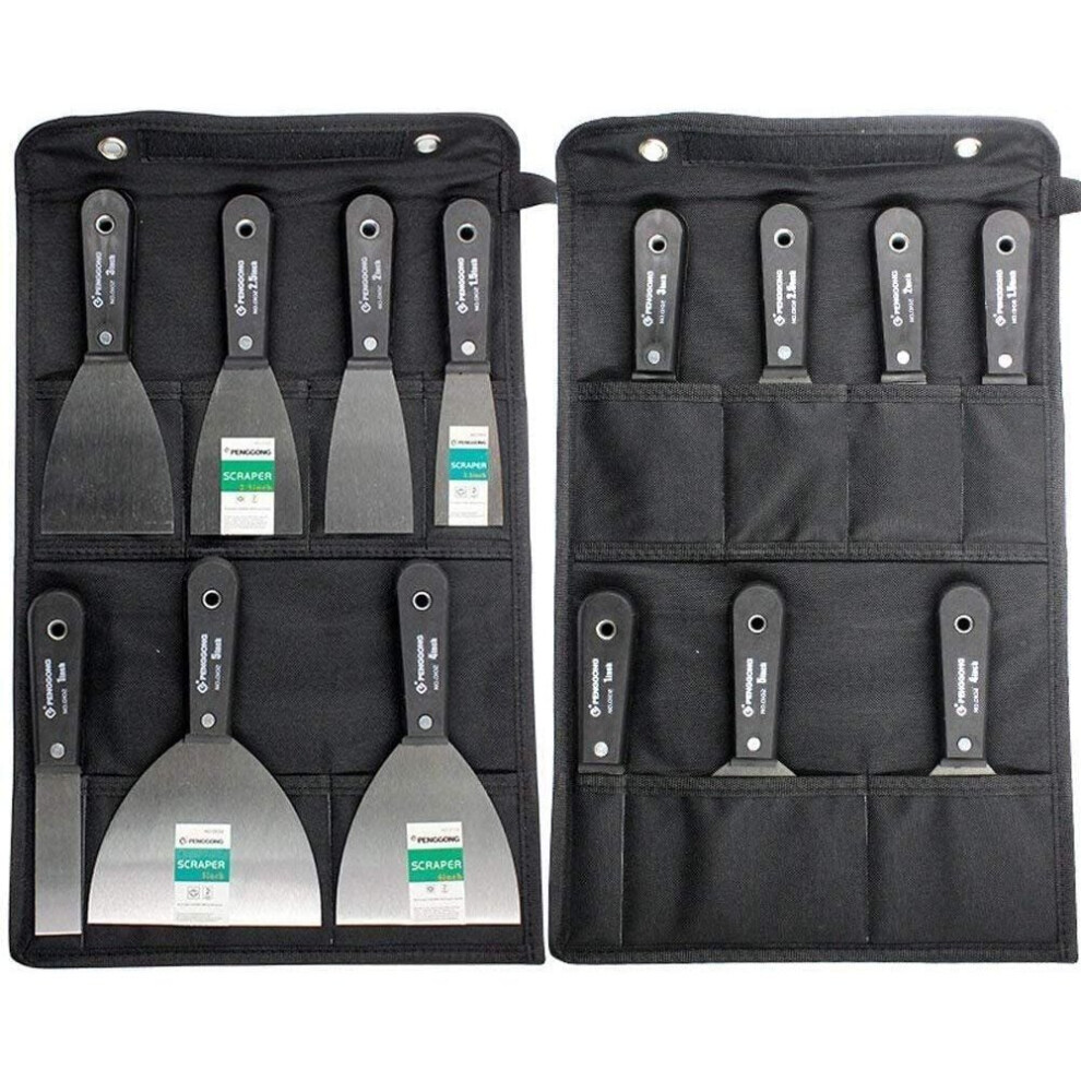 Qees 7 Pcs Wallpaper Scrapers Tool Set, Stainless Steel Paint Scraper Filling Putty Set With Soft Grip Handle, Flexible Plastering Tools With Bag, Perfect