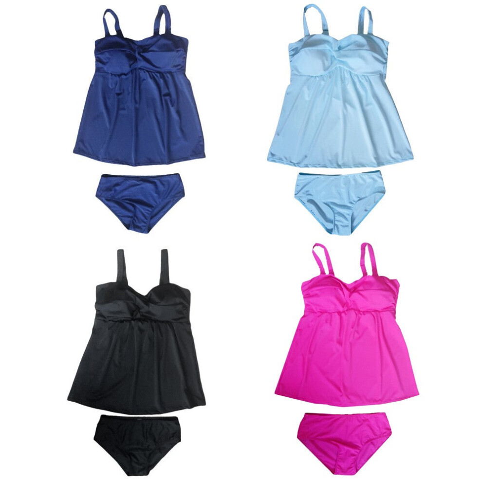 (Blue, 2XL) Women Push Up Tankini Set Padding Wireless Low Waist Bikini Beach Bathing Swimwear