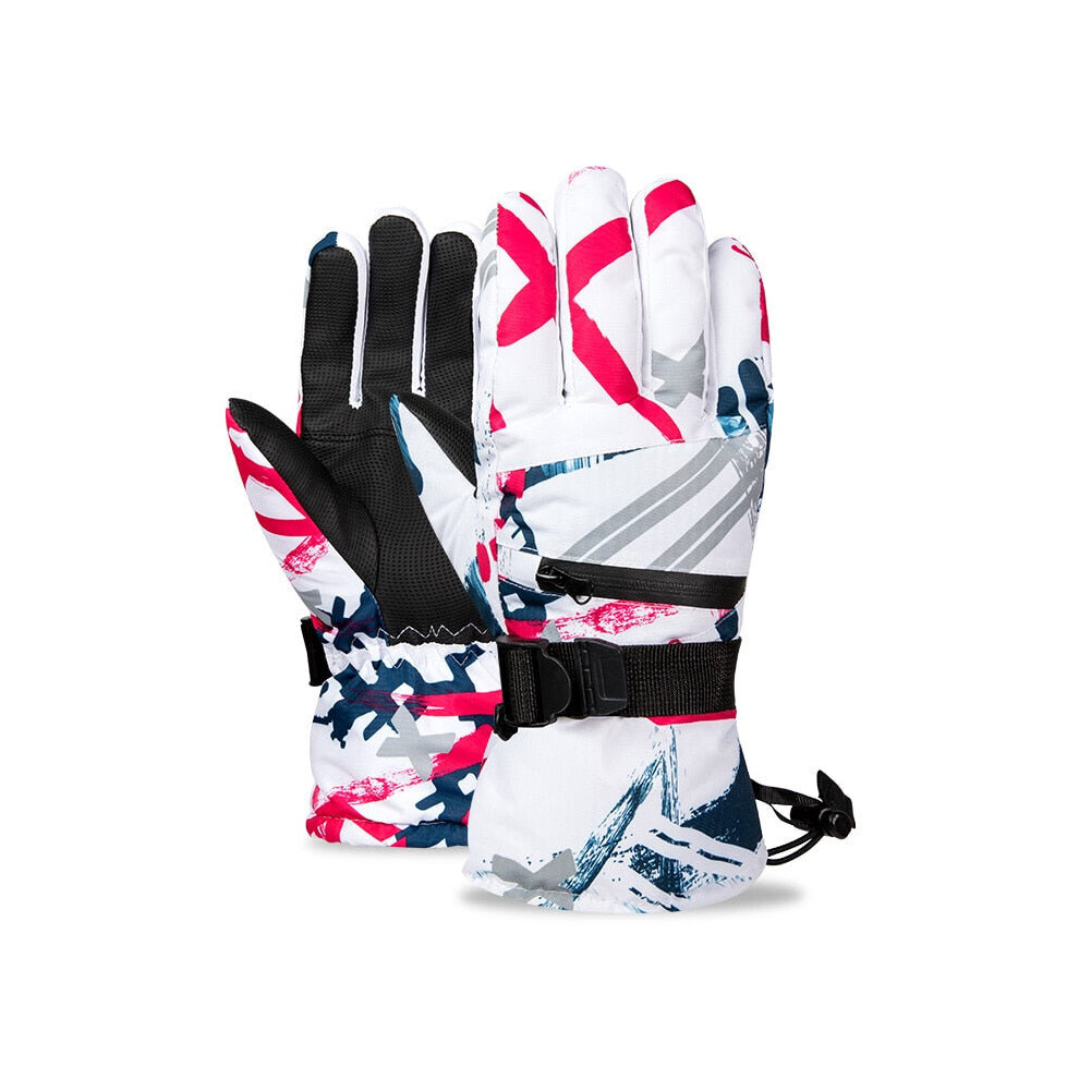 (Red White, M) Waterproof Winter Thermal Gloves for Skiing Snowboard,Riding Support Touch Screen