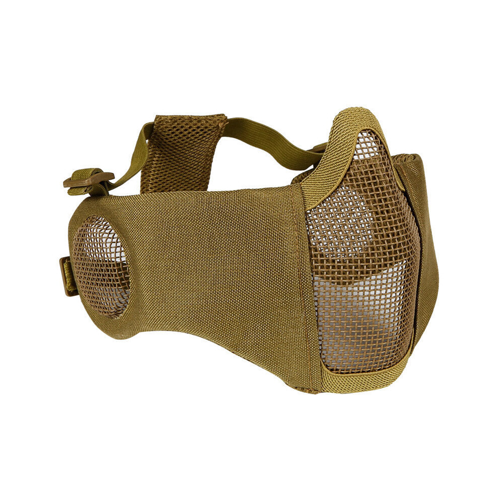 (khaki) Outdoor CS Game Steel Wire Face Mask Breathable Protection Half Mask Outdoor Hunting Tactical Equipment