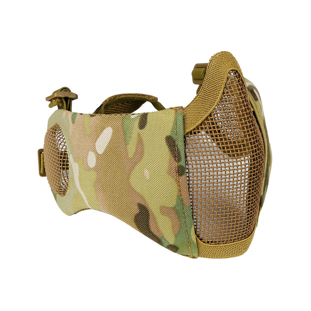 (Camouflage) Outdoor CS Game Steel Wire Face Mask Breathable Protection Half Mask Outdoor Hunting Tactical Equipment