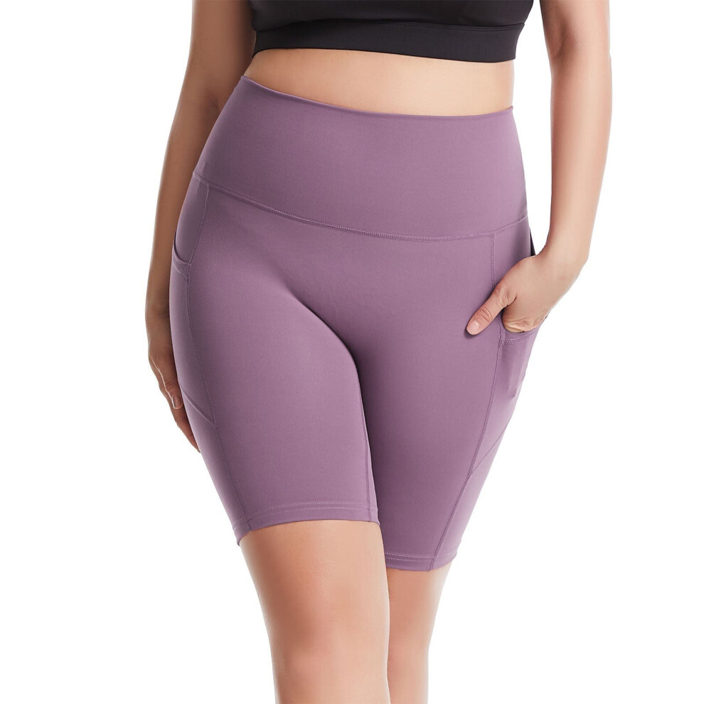 (Light Purple, M) Women Yoga Pants with Pockets High Waist Sporty Leggings