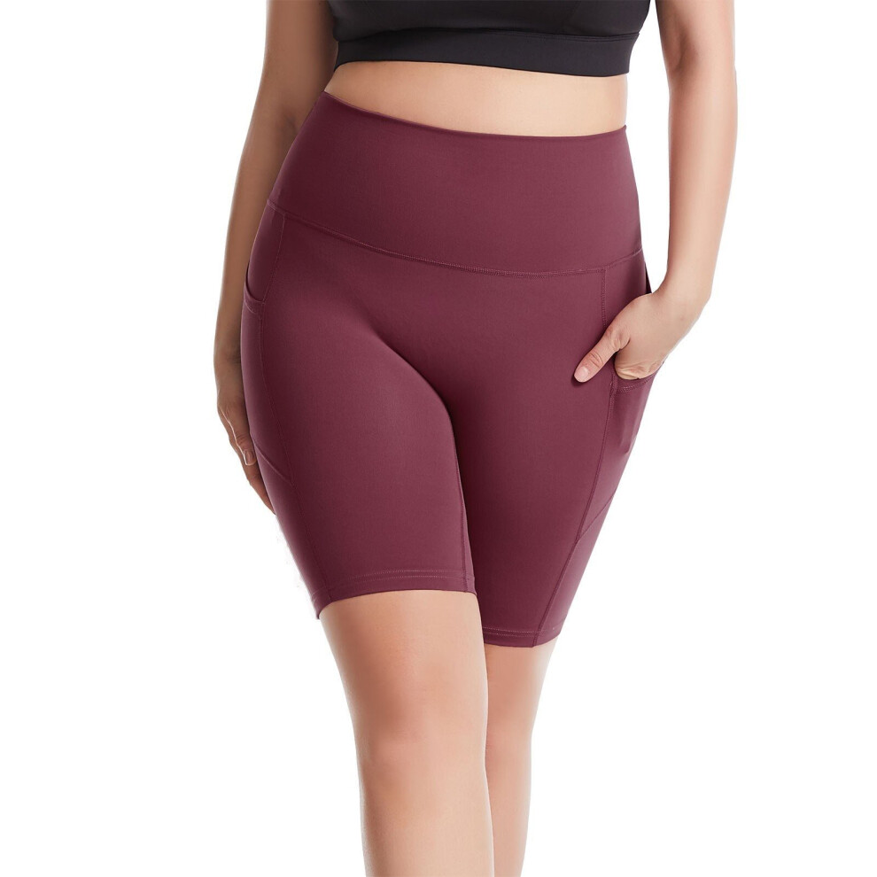 (Burgundy, M) Women Yoga Pants with Pockets High Waist Sporty Leggings