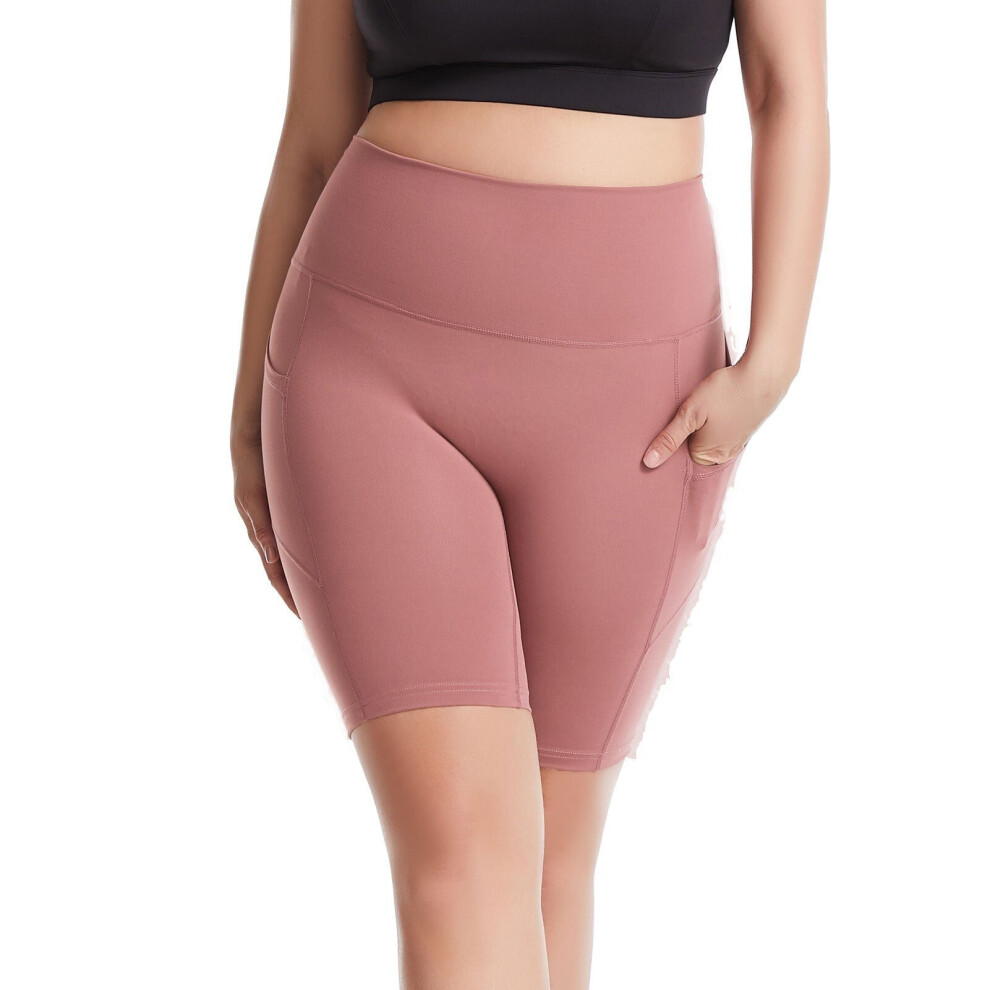 (Pink, M) Women Yoga Pants with Pockets High Waist Sporty Leggings