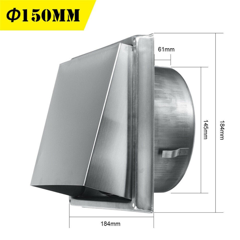 (125mm) 100/125/150mm Stainless Steel Square Wall Air Vent Ducting Grille Cover