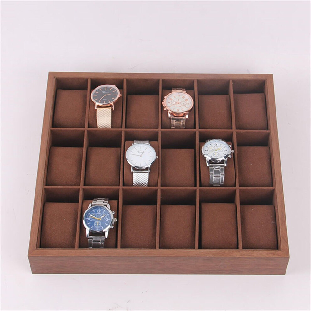 (L) 6/12/18 Slots Wooden Watch Display Tray Collection Storage Case Organizer Box