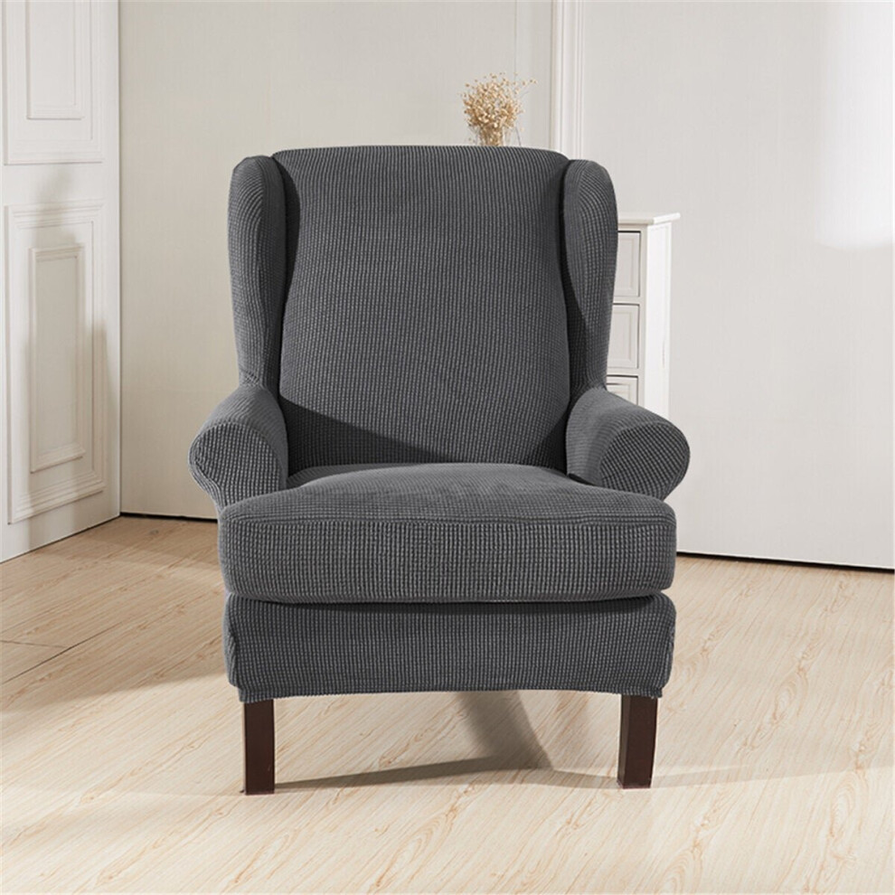 (Light Gray) Waterproof Elastic Armchair Wingback Wing Chair Slipcover Protector Covers