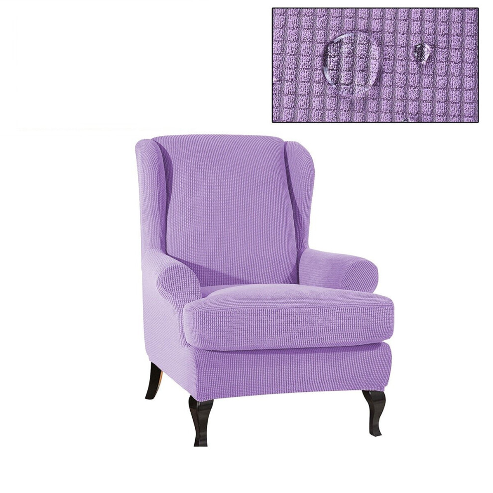 (Light Purple) Waterproof Elastic Armchair Wingback Wing Chair Slipcover Protector Covers