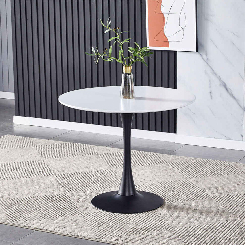 (White&Black) Modern Round Wooden Table with Metallic Base