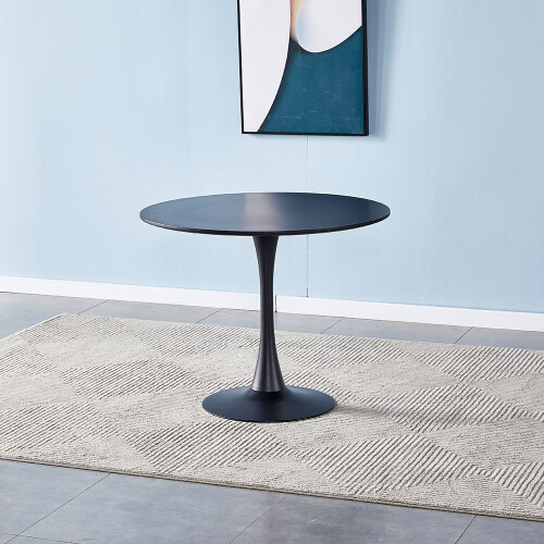Living And Home (Black) Modern Round Wooden Table with Metallic Base 1
