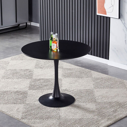 Living And Home (Black) Modern Round Wooden Table with Metallic Base