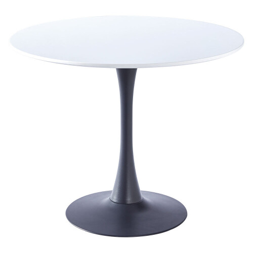 Living And Home (White&Black) Modern Round Wooden Table with Metallic Base 2