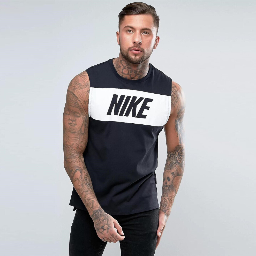 (834733 Nike Mens Vest [Black,S]) Nike Mens Vest Retro Big Logo Sports Gym Sleeveless Tank Top