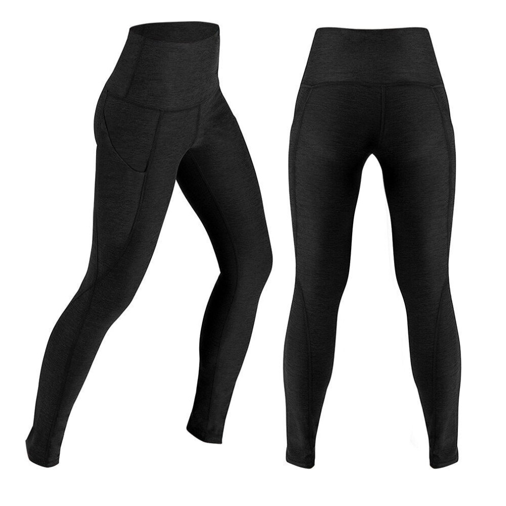 (Black, XS) Women's High Waist Yoga Pants Tummy Control Workout Running 4 Way Stretch Leggings Tights with Pocket