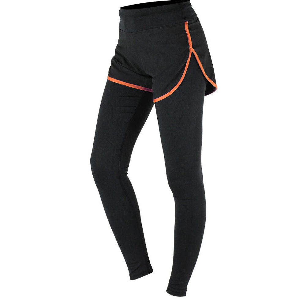 (Orange, XL) Women's Gym Sport Yoga Leggings Fake Two Piece Slim Full Length Pants
