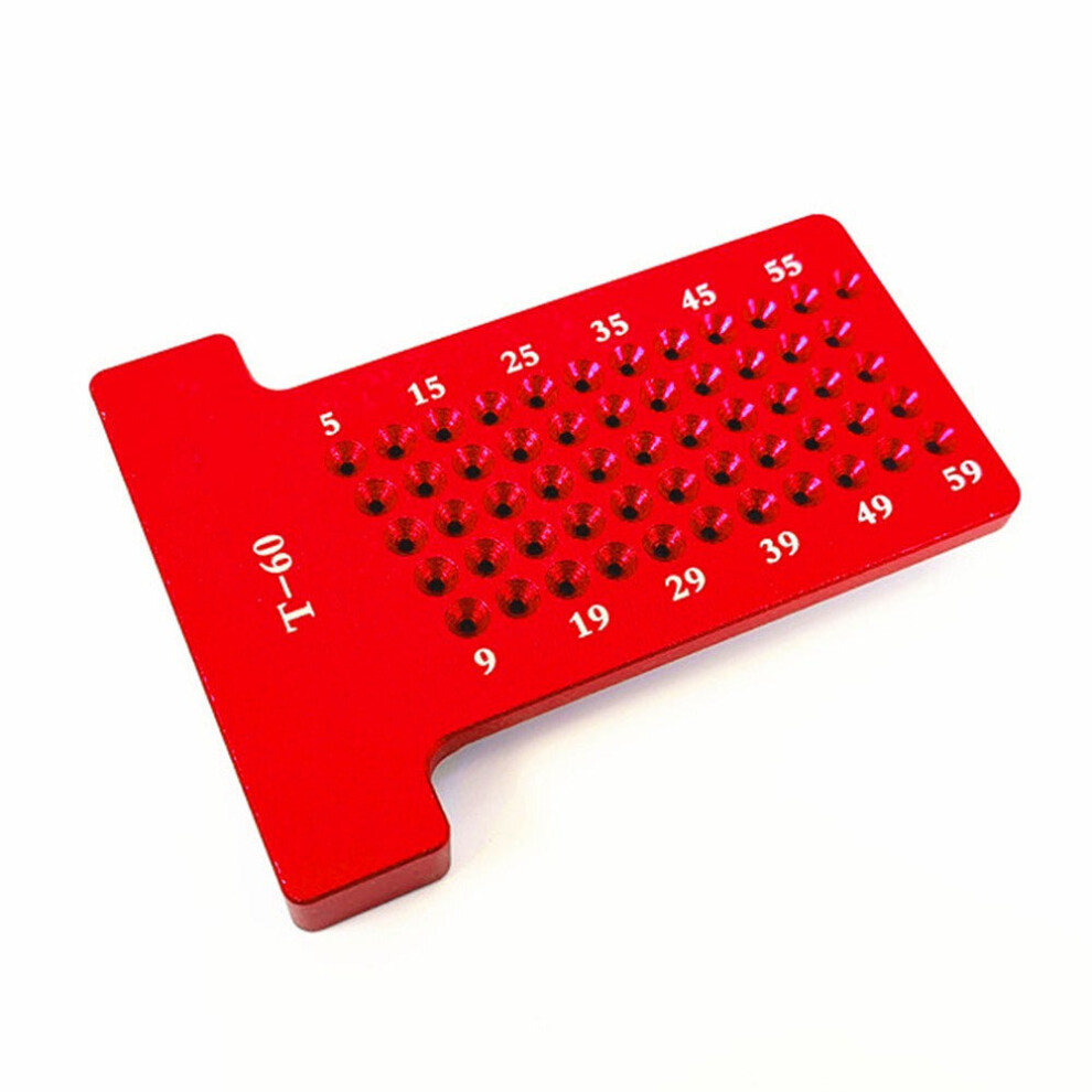 (Red) Hole Positioning Metric Measuring Ruler 5-60mm Straight T-ruler Marking Woodworking