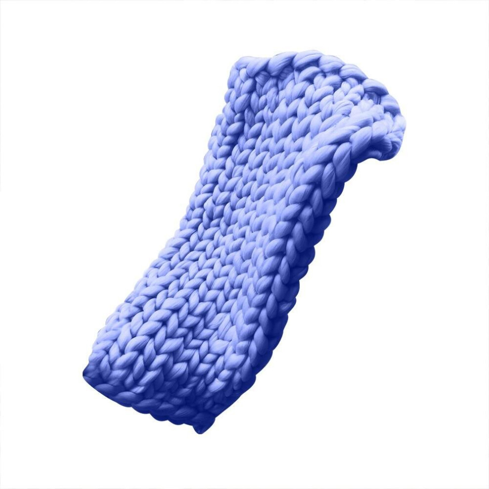 (Blue, M) Chunky Knitted Handmade Thick Blanket