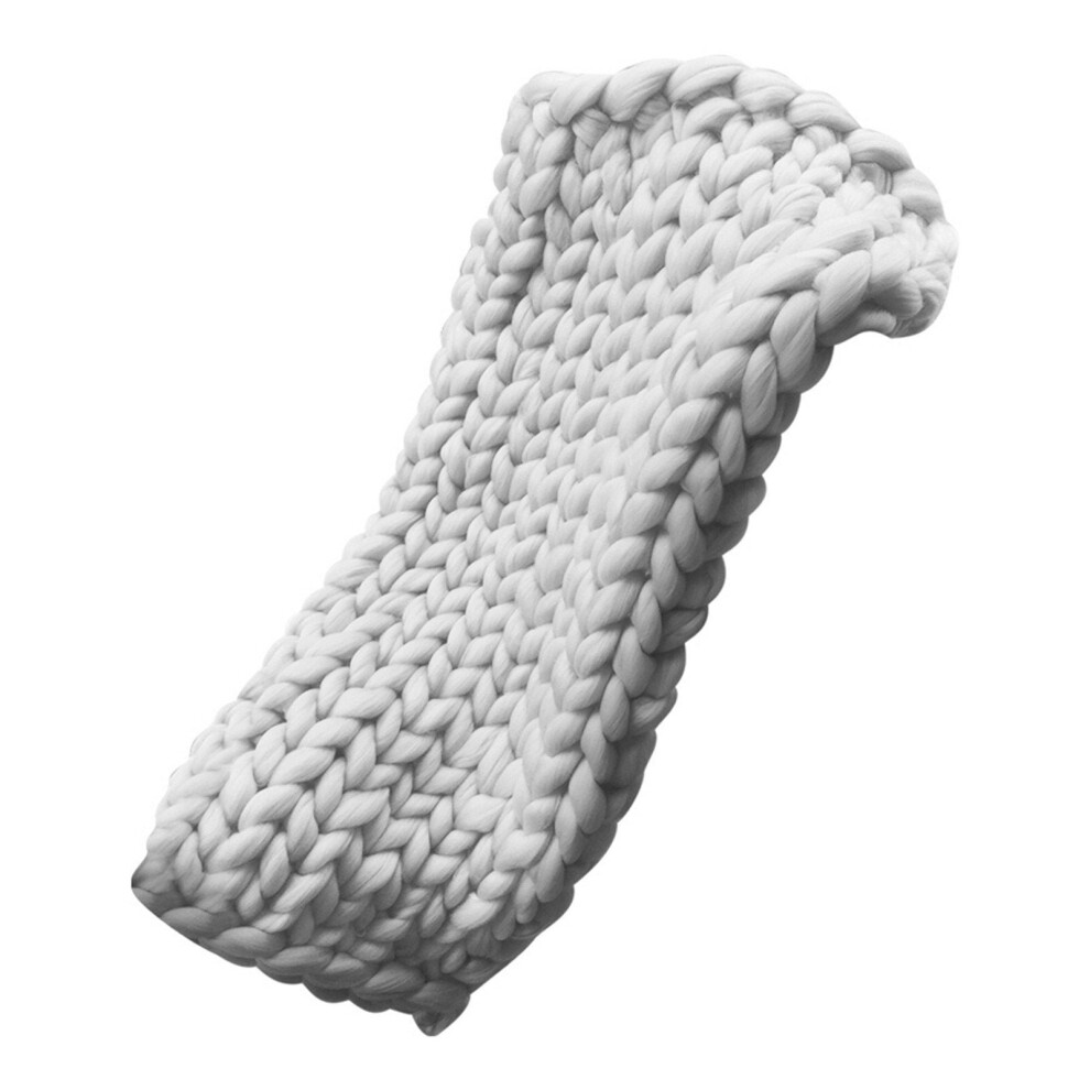 (Light Grey, L) Chunky Knitted Handmade Thick Blanket