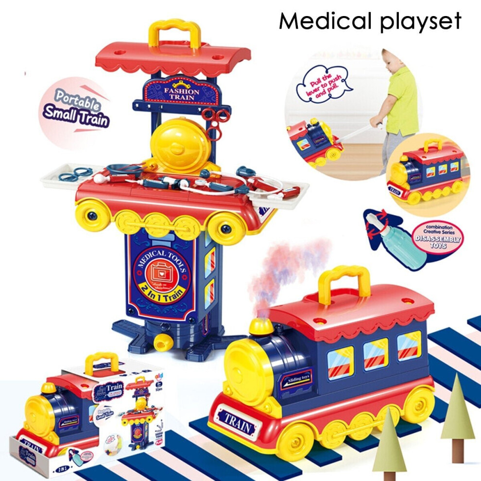 (Medical playset) 2 IN 1 Multi-style Kitchen Cooking Play and Portable Small Train Learning Set Toys for Kids Gift