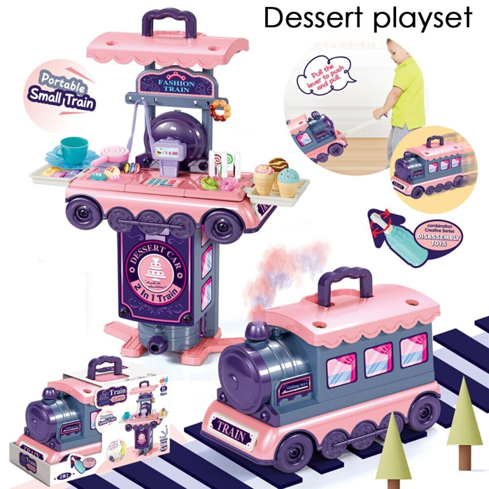 (Dessert playset) 2 IN 1 Multi-style Kitchen Cooking Play and Portable Small Train Learning Set Toys for Kids Gift