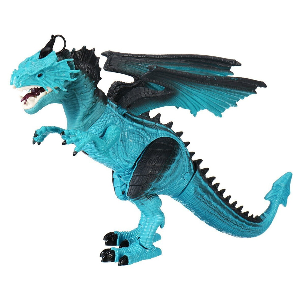 (Blue) Remote Control 360 Rotate Spray Dinosaur with Sound LED Light and Simulate Flame Diecast Model Toy for Kids Gift