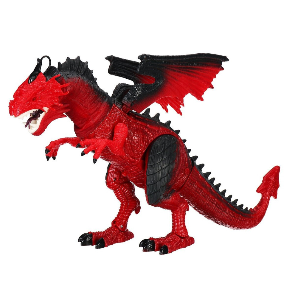 (Red) Remote Control 360 Rotate Spray Dinosaur with Sound LED Light and Simulate Flame Diecast Model Toy for Kids Gift