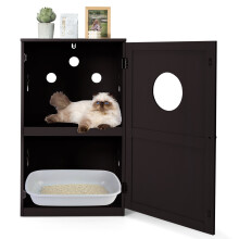 2-Tier Litter Box Enclosure W/ Anti-Toppling System & Openable Door