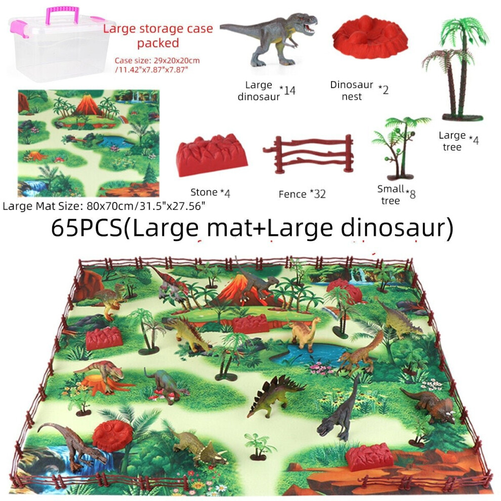 (65 Pcs) 28/33/34/63/65Pcs Multi-style Diecast Dinosaurs Model Play Set Educational Toy with Play Mat for Kids Christmas Birthday Party Gift