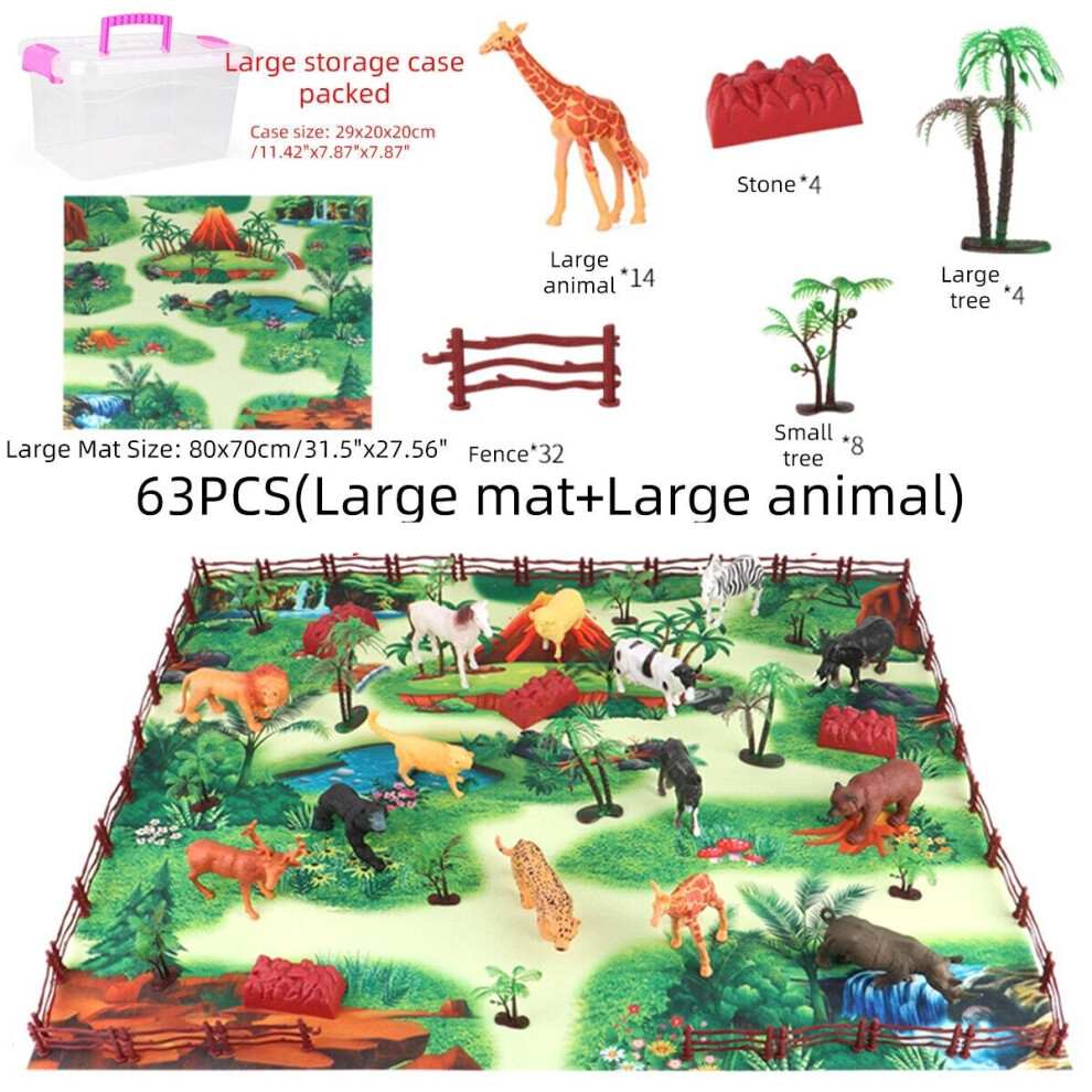 (63 Pcs) 28/33/34/63/65Pcs Multi-style Diecast Dinosaurs Model Play Set Educational Toy with Play Mat for Kids Christmas Birthday Party Gift