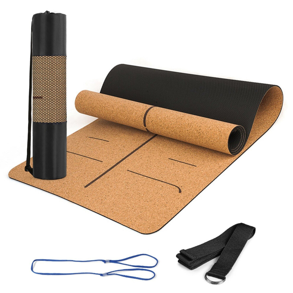 5mm Thick Non Slip Cork Yoga Mat with Strap Carry Bag for Pilates Gymnastics Exercise Fitness Pad