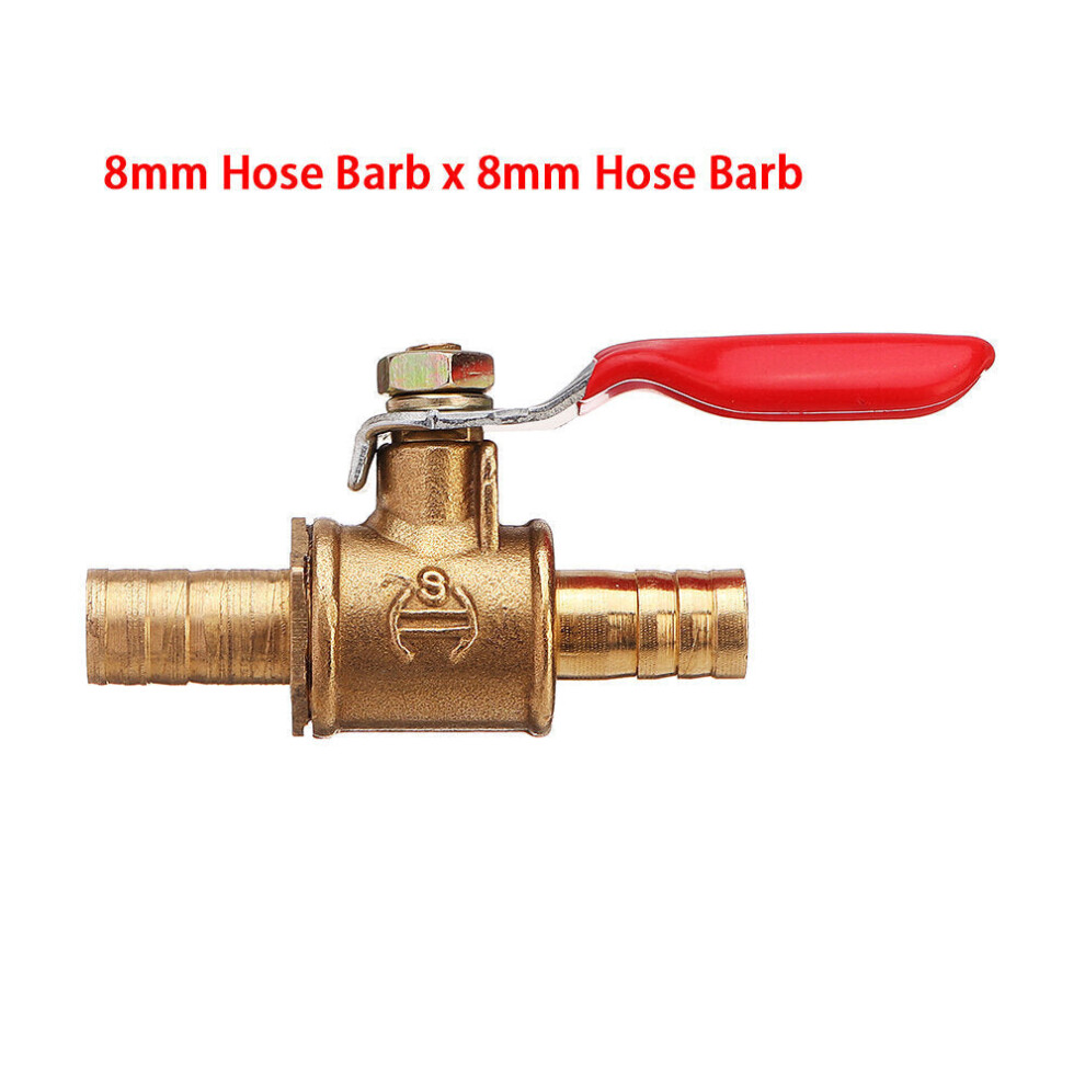 (8mm) 8/10mm Hose Barb Inline Brass Shutoff Mini Ball Valve Pipe Fitting 180 Handle Water Gas Fuel Line