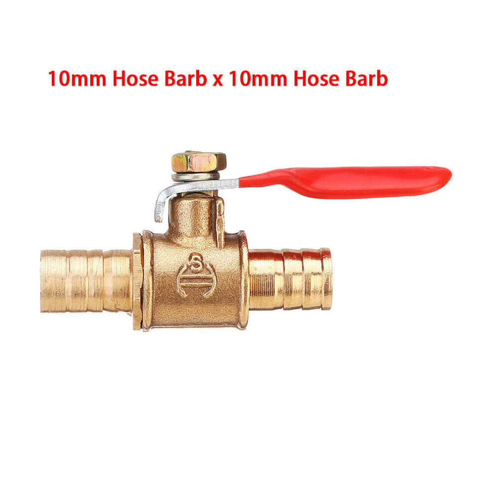 (10mm) 8/10mm Hose Barb Inline Brass Shutoff Mini Ball Valve Pipe Fitting 180 Handle Water Gas Fuel Line