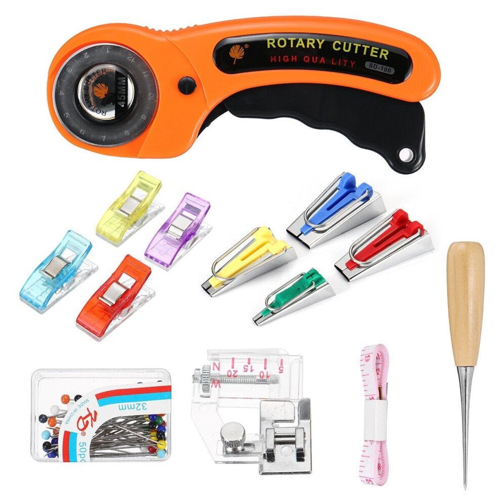 (13pcs) 1/12/13Pcs Fabric Bias Tape Maker Rotary Cutter Kit Sewing Quilting Awl Pin Binder Foot Tools Set