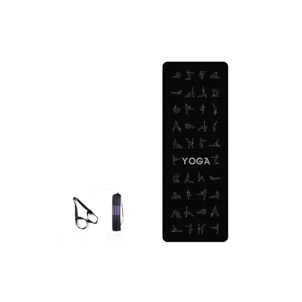 (Black) EVA Yoga Pose Non Slip Carpet Mat With Position Line For Beginner Environmental Fitness Gymnastics