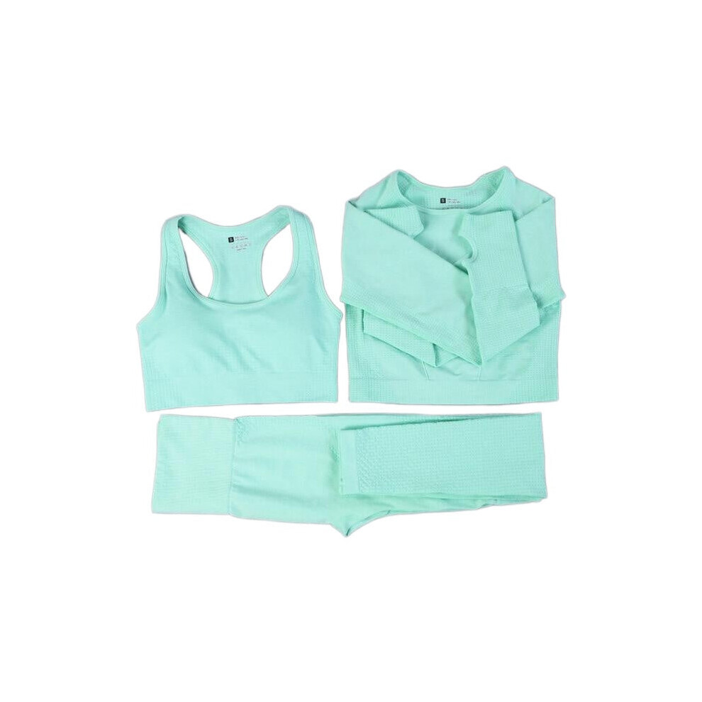 (Green, 3Pcs Set) Women Seamless Yoga Set Gym SportWear Running Outwork Fitness Long SLeeve High Waist Tracksuit Sets
