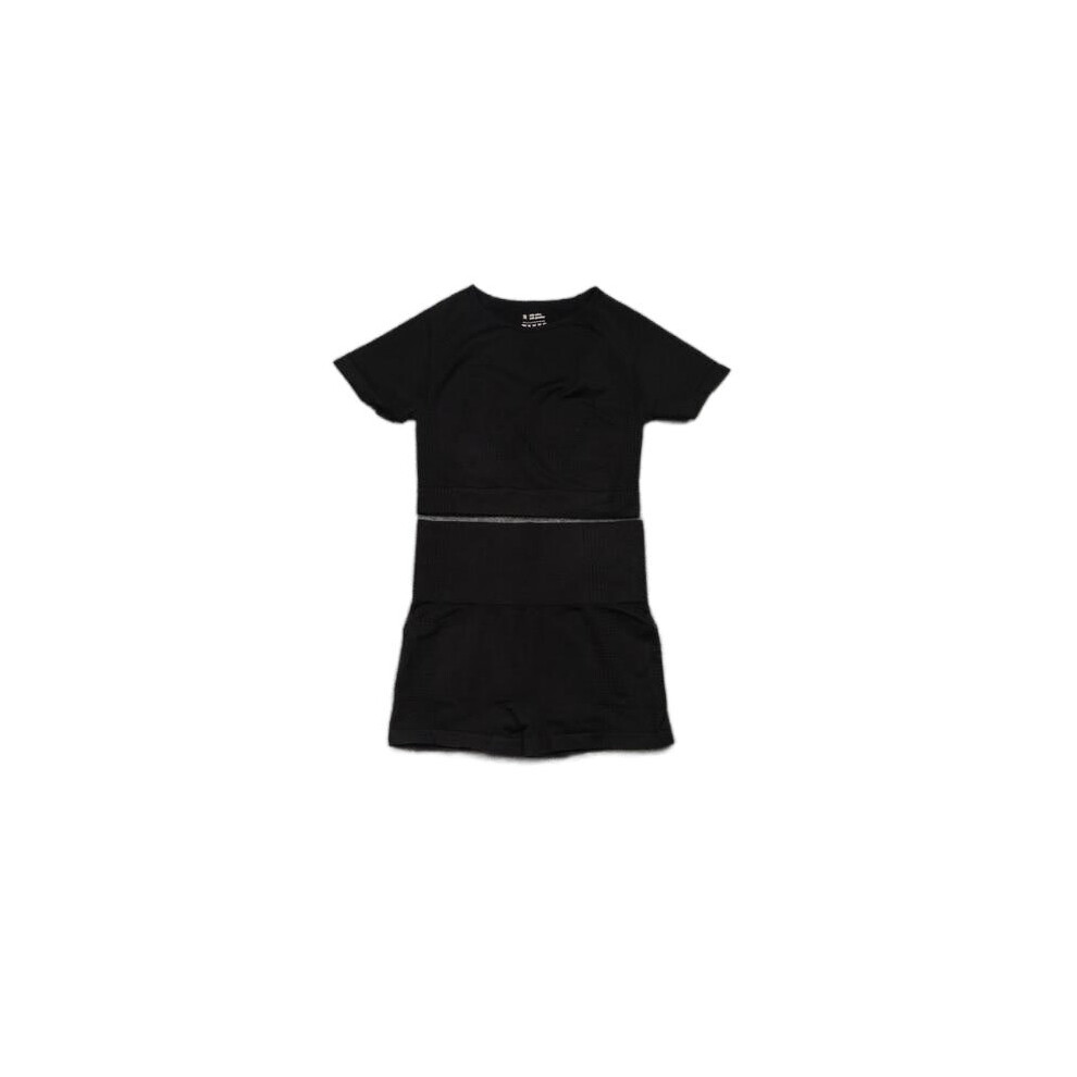 (Black, 2Pcs Set) Women Seamless Yoga Set Gym SportWear Running Outwork Fitness Long SLeeve High Waist Tracksuit Sets