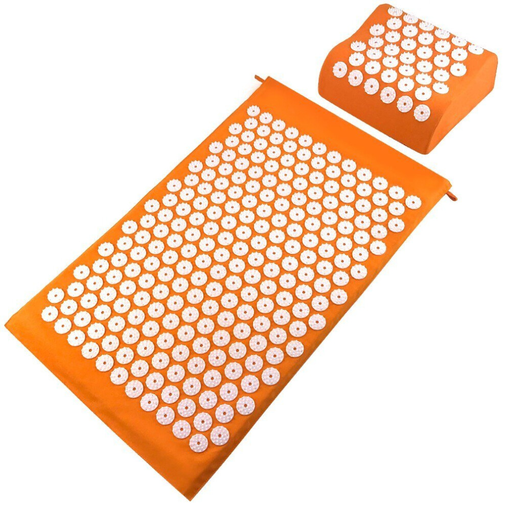 (Orange) Acupuncture Mat Pillow Set Acupressure Cushion Massage Pad