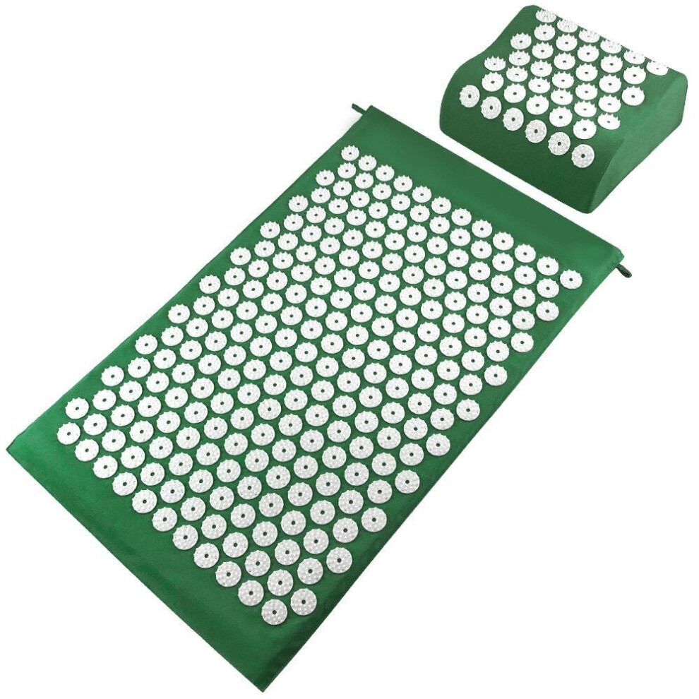 (Green) Acupuncture Mat Pillow Set Acupressure Cushion Massage Pad