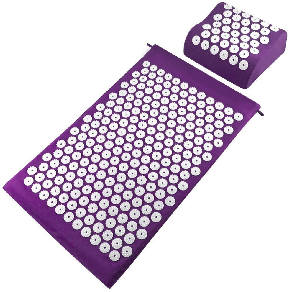 (Purple) Acupuncture Mat Pillow Set Acupressure Cushion Massage Pad