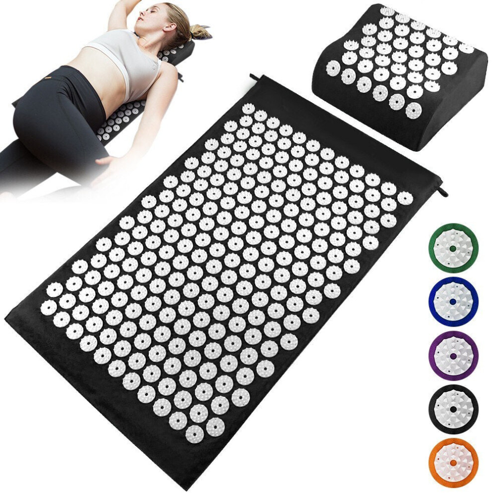 (Black) Acupuncture Mat Pillow Set Acupressure Cushion Massage Pad